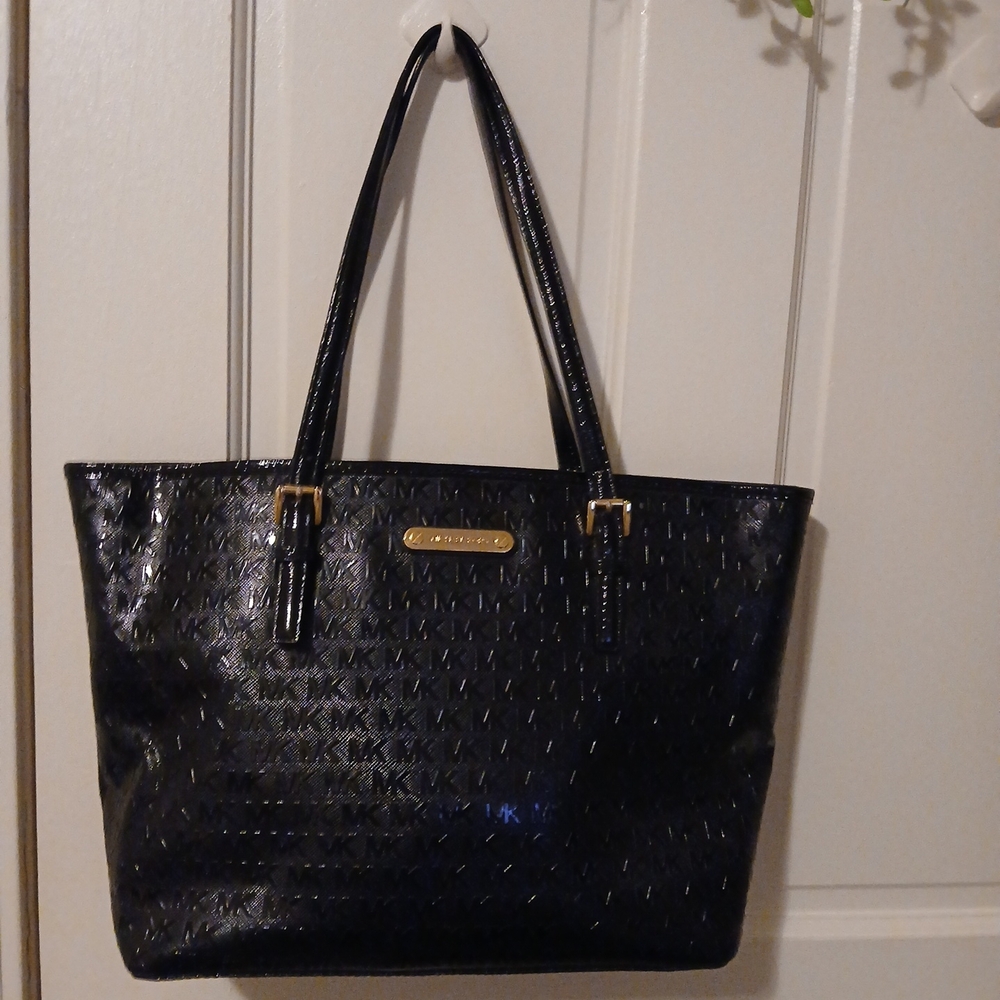 Michael Kors Black Patent Tote with Gold Hardware